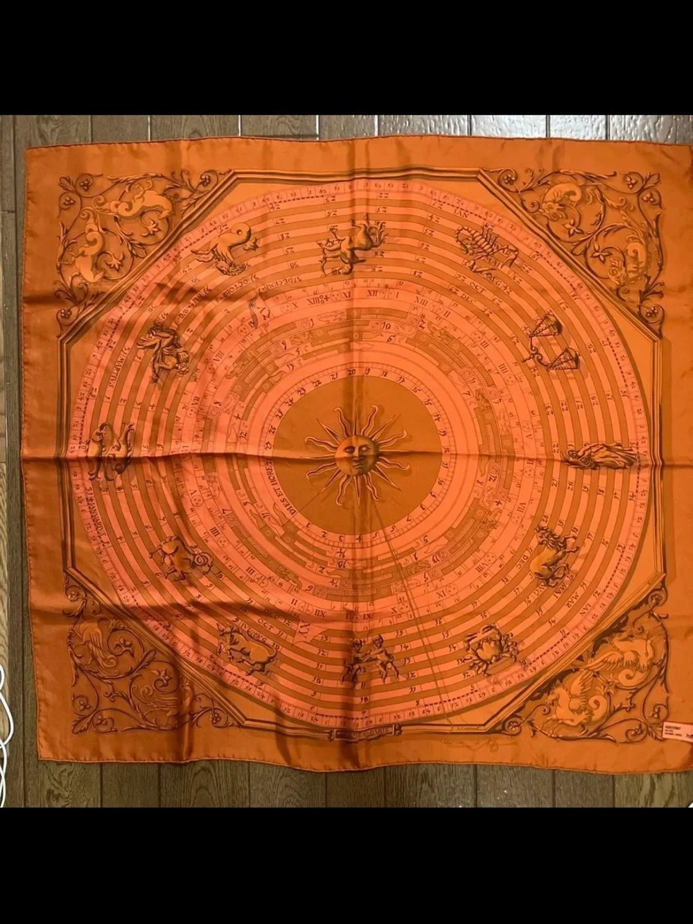 Hermes Orange Astrological Soleil Silk Scarf